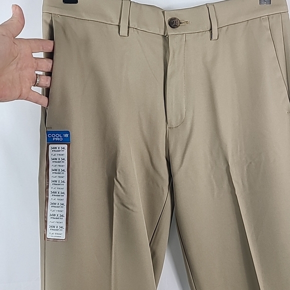 Haggar Cool 18 Pro Men’s 34 W x 34 L Tan No Iron Classic Fit Dress Pants NWT - Picture 2 of 7